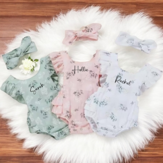 Girls Floral Baby Romper and Matching Headband Set