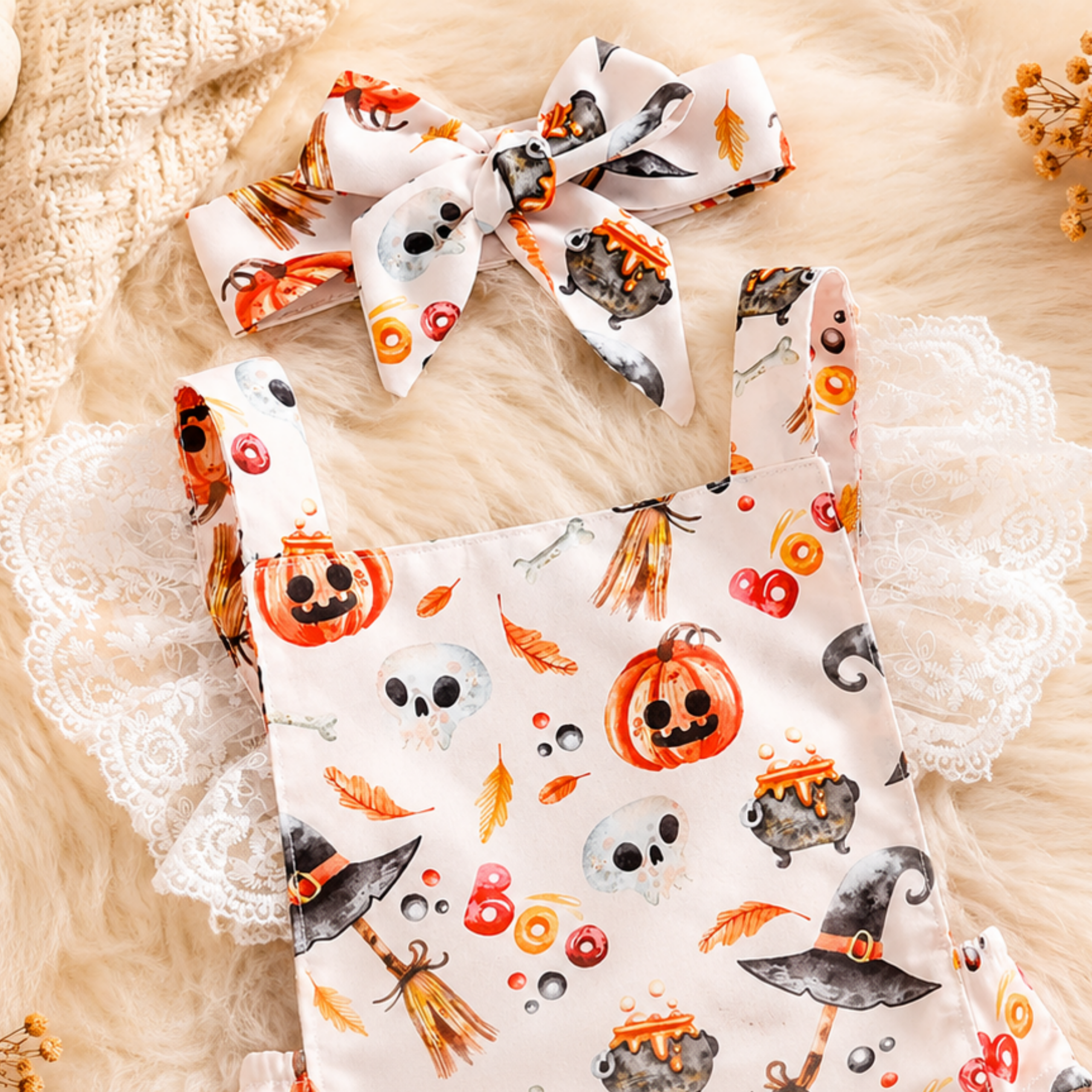 Halloween Baby Romper and Matching Headband - Image 2
