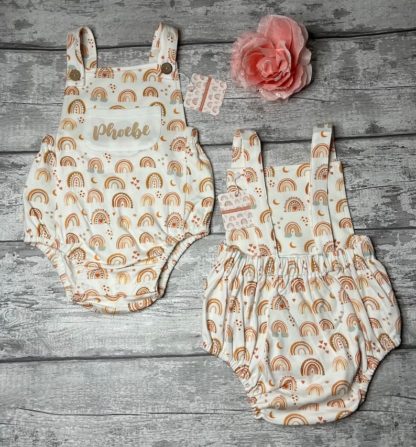 Personalised Rainbow Baby Romper Front and Back