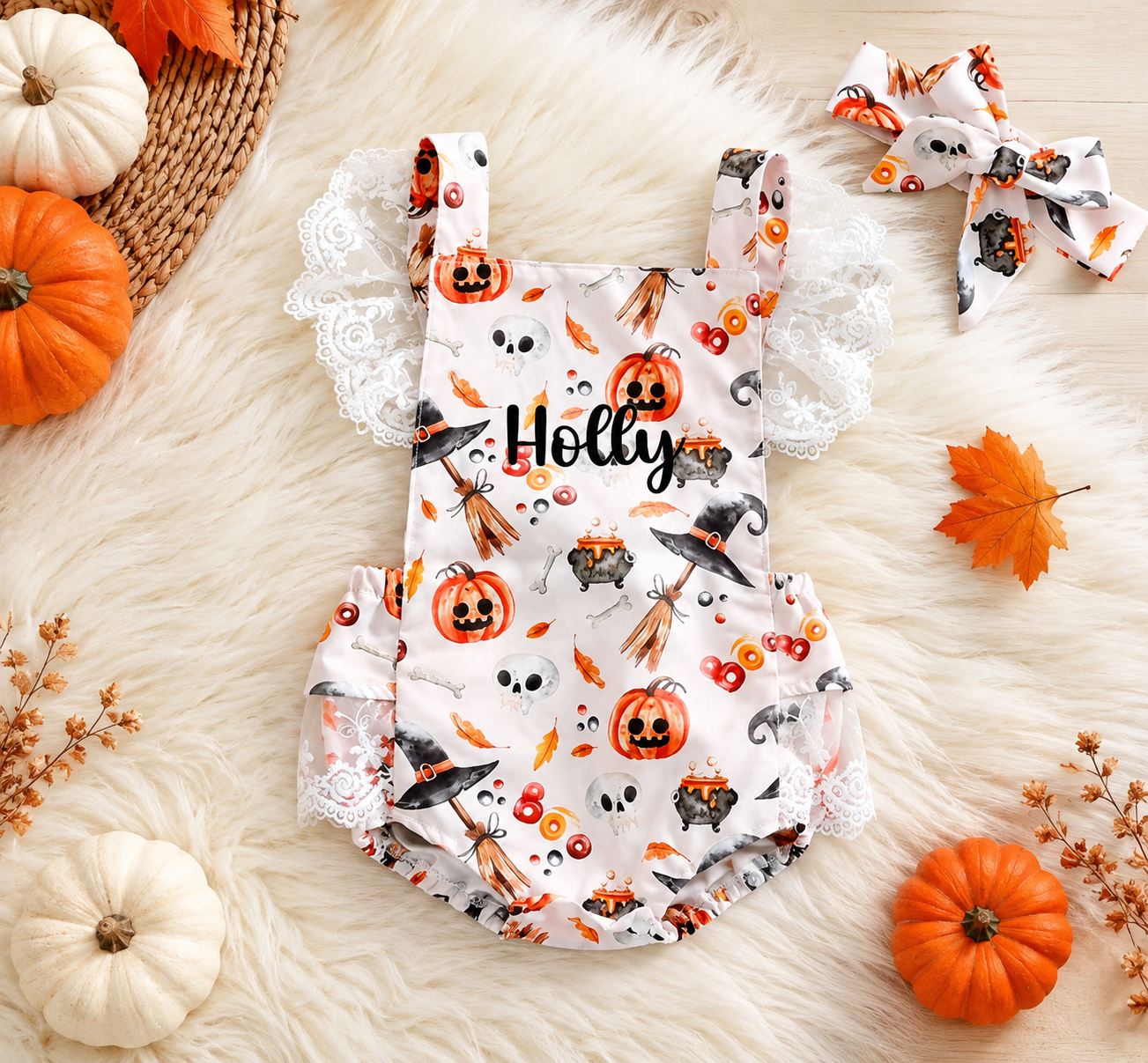 Halloween Baby Romper and Matching Headband