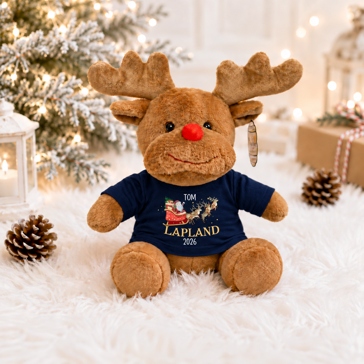 Personalised "Santa and His Sleigh" Hooded T-Shirt Reindeer - Image 4