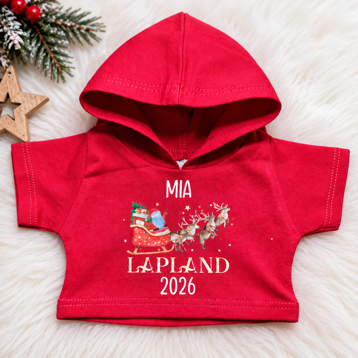 Personalised "Santa and His Sleigh" Hooded T-Shirt Reindeer - Image 6