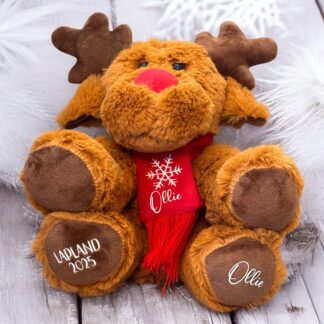Personalised Lapland Reindeer (Reindeer 2 Dark Brown With Red Scarf)