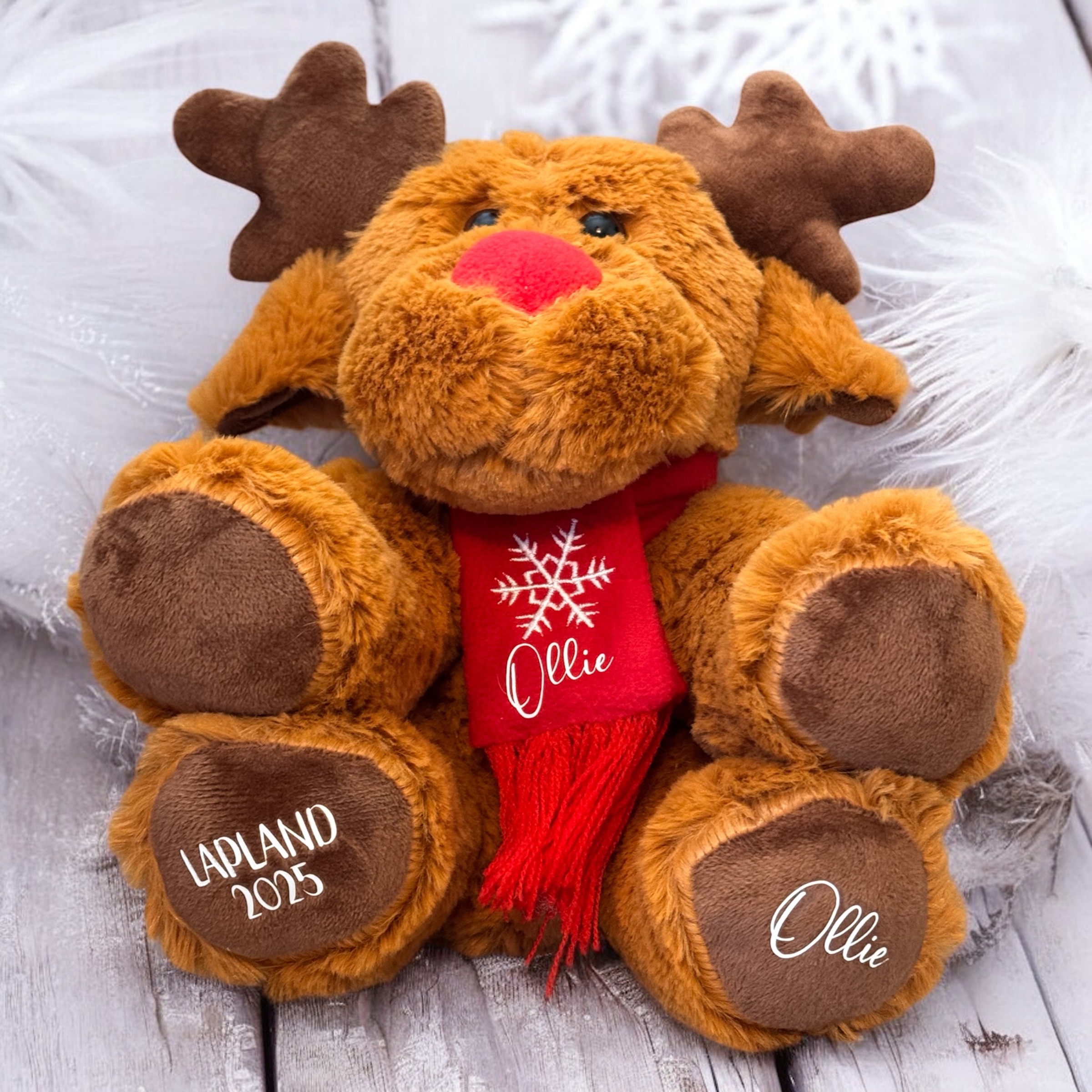 Personalised Lapland Reindeer (Reindeer 1 Dark Brown With Green Scarf) - Image 6