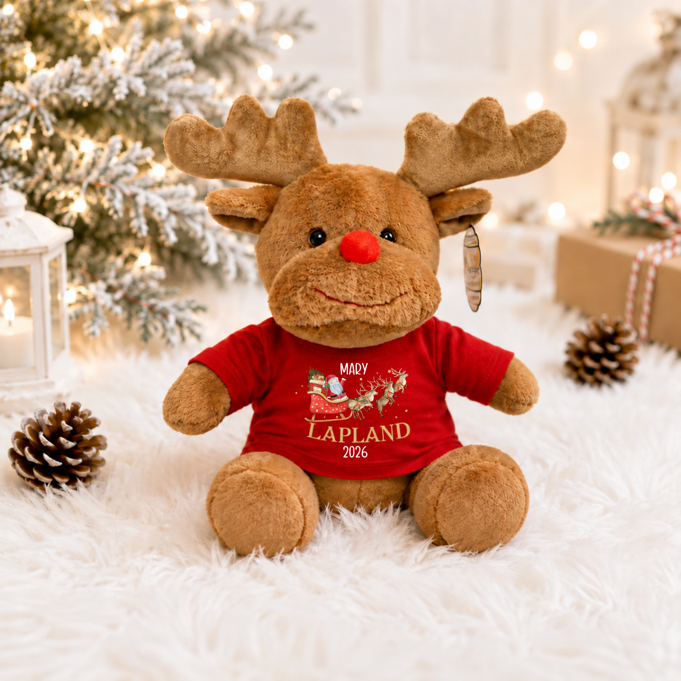 Personalised "Santa and His Sleigh" Hooded T-Shirt Reindeer - Image 2