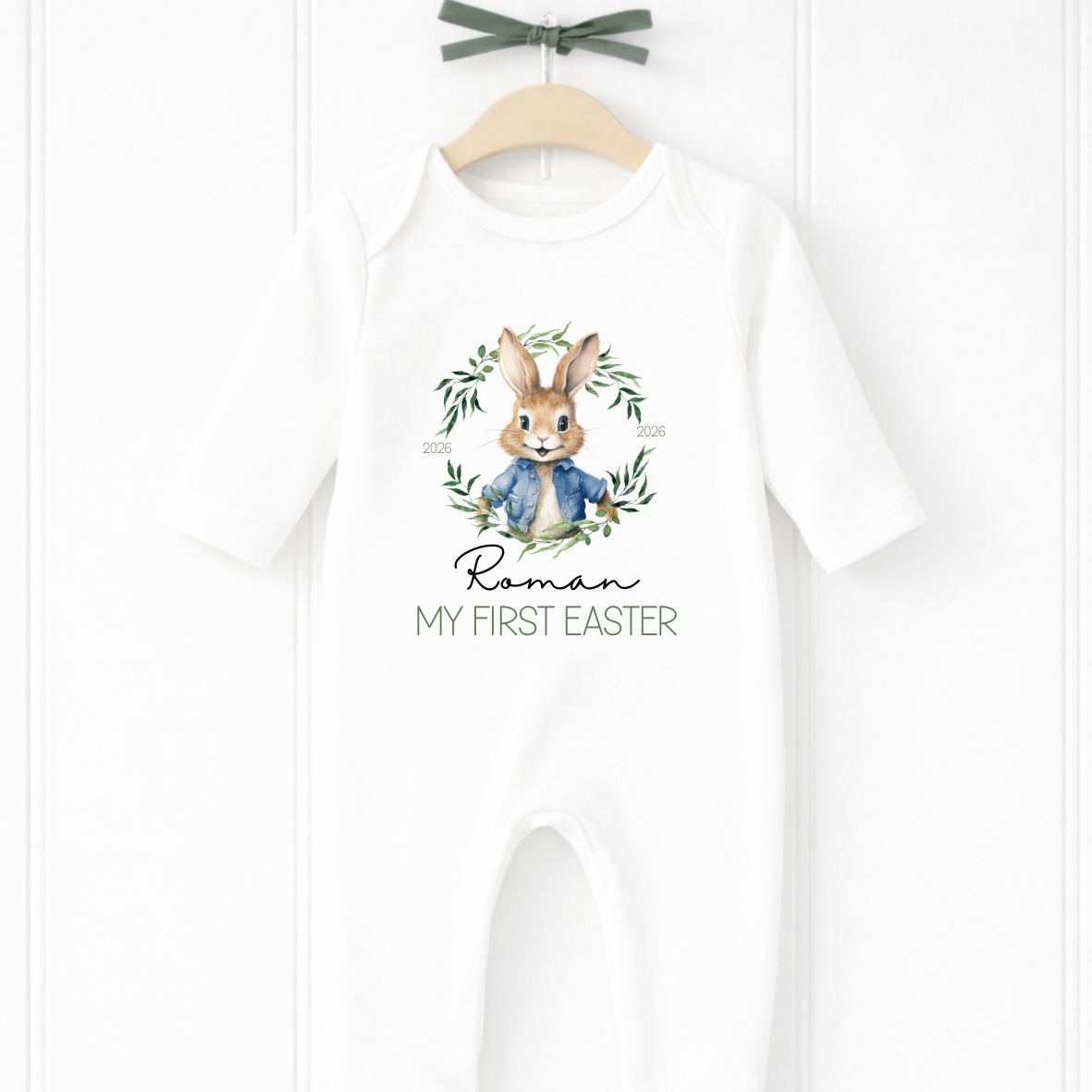 Personalised Easter Boy Bunny Babygrow, Vest and Bib - Image 2