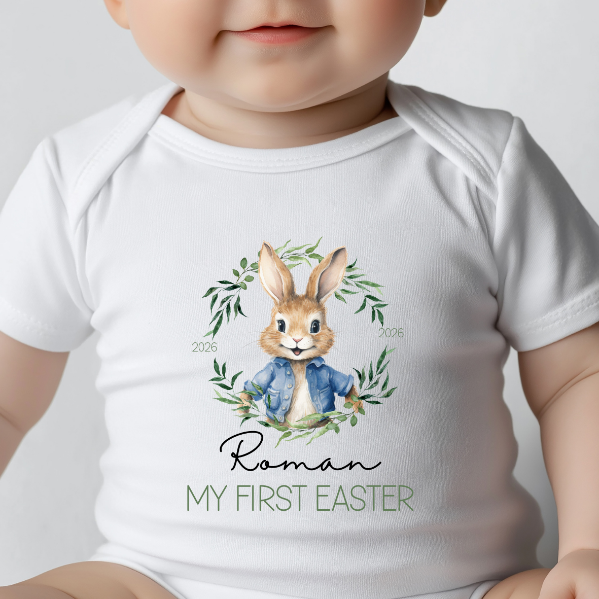 Personalised Easter Boy Bunny Babygrow, Vest and Bib - Image 3