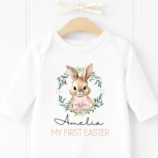 Personalised Easter Girl's Bunny Babygrow, Vest and Bib