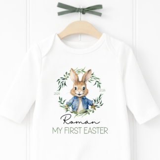 Personalised Easter Boy Bunny Babygrow, Vest and Bib