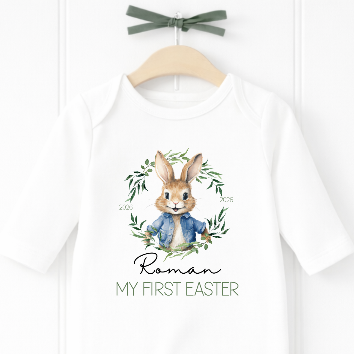 Personalised Easter Boy Bunny Babygrow, Vest and Bib