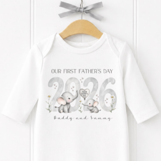 Personalised Elephant 2026 Father's Day Babygrow, Vest and Matching Bib.