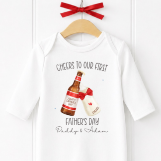 Personalised Beer &Bottle Father's Day Babygrow, Vest and Matching Bib.