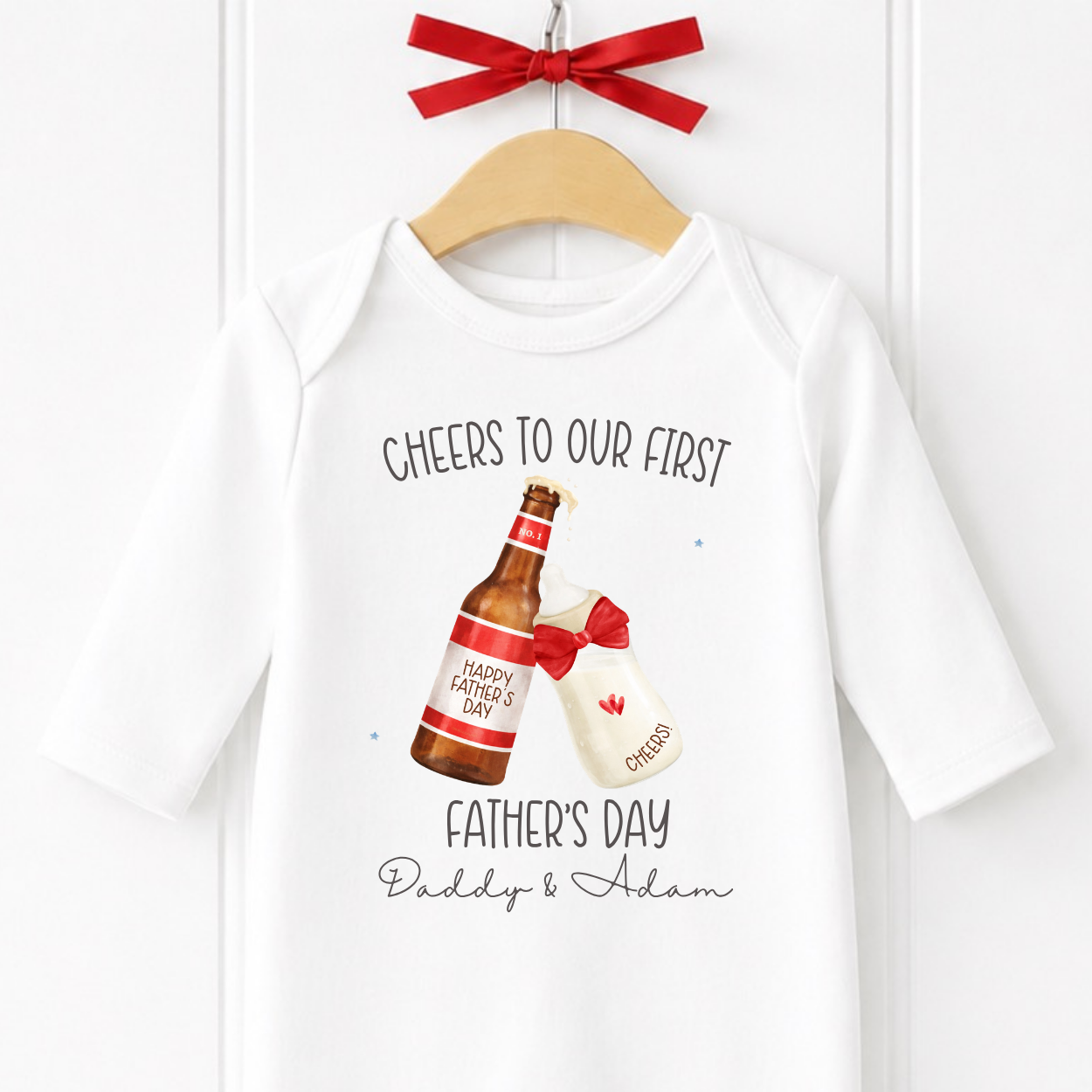Personalised Beer &Bottle Father's Day Babygrow, Vest and Matching Bib.