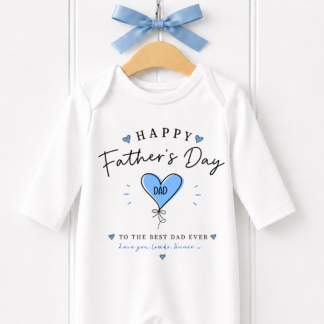 Personalised Blue Heart Father's Day Babygrow, Vest and Matching Bib.