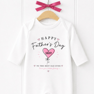 Personalised Pink Heart Father's Day Babygrow, Vest and Matching Bib