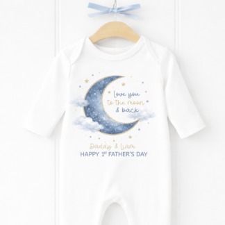 Personalised Blue "Love You To The Moon" Father’s Day Vest, Baby-grow or Bib