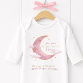 Personalised Pink "Love You To The Moon" Father’s Day Vest, Baby-grow or Bib