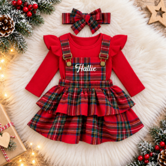Christmas Tartan Dress And Matching HeadBand