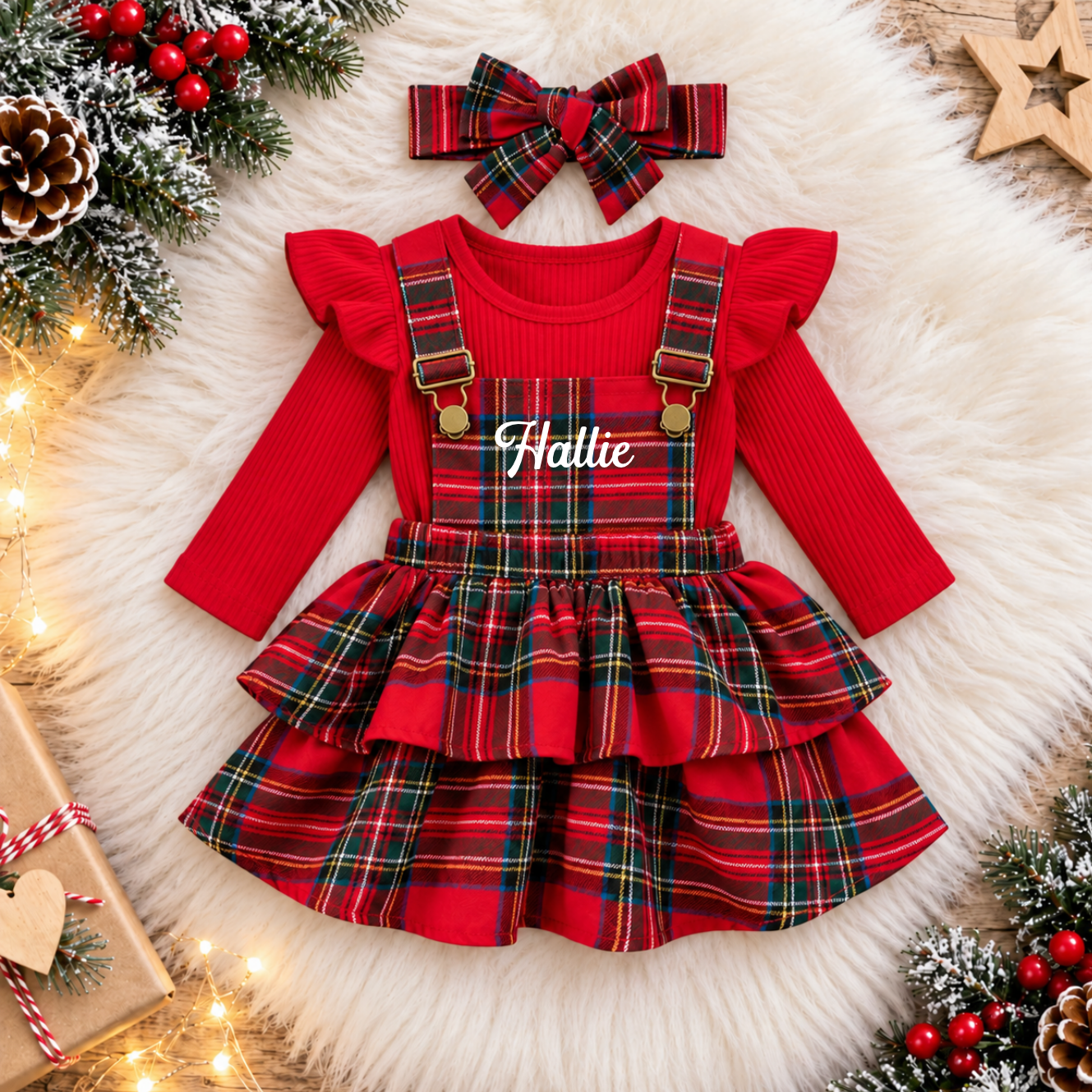 Christmas Tartan Dress And Matching HeadBand
